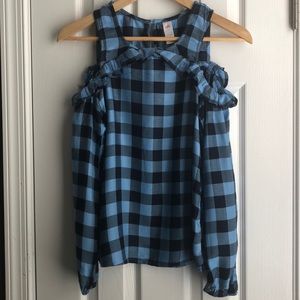 Justice Girls Flannel Cold Shoulder Top 🖤 Size 12